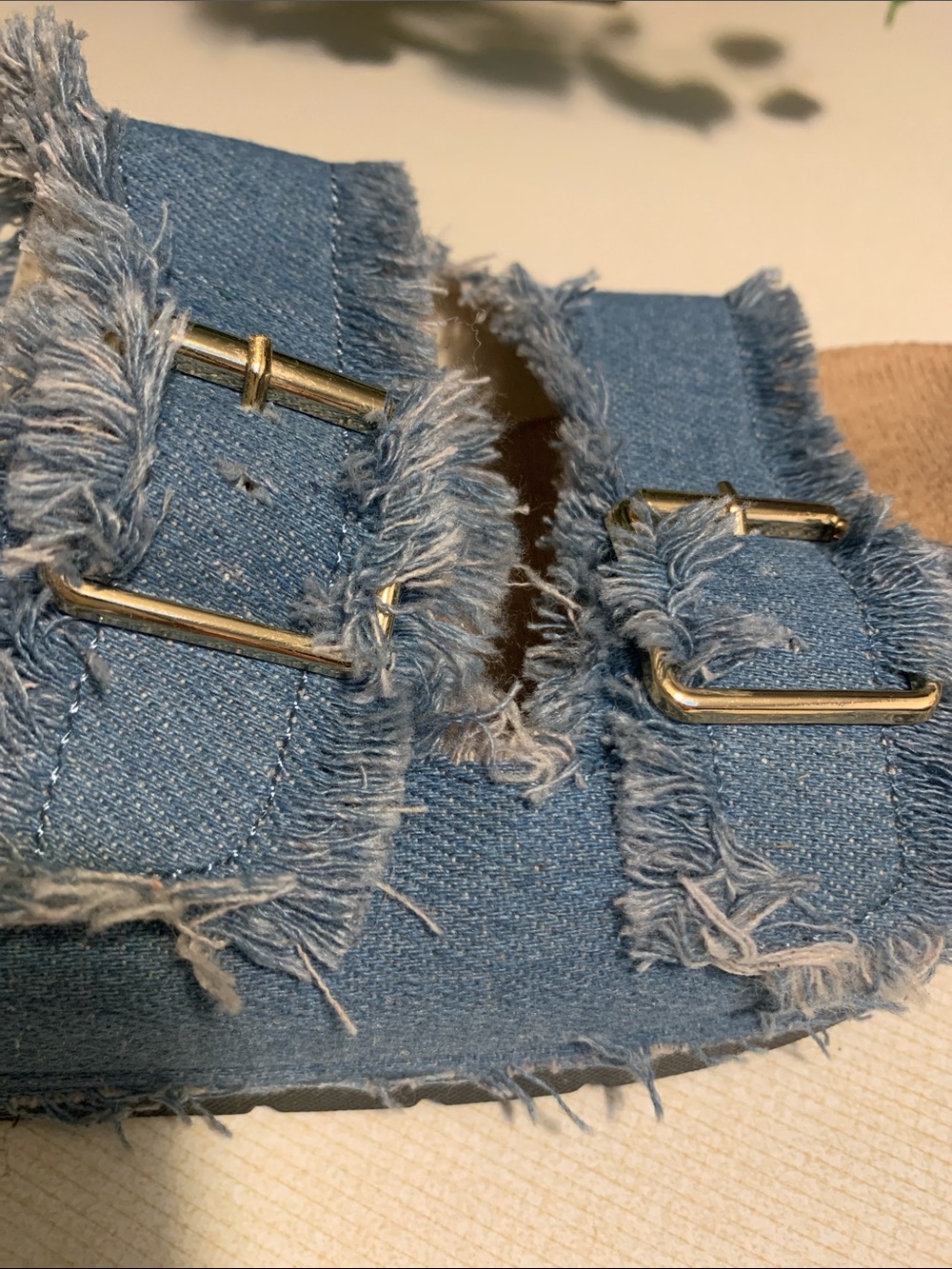 Roxoni Frayed Denim Double-Strap Slide Sandals - Blue - Picture 6 of 8
